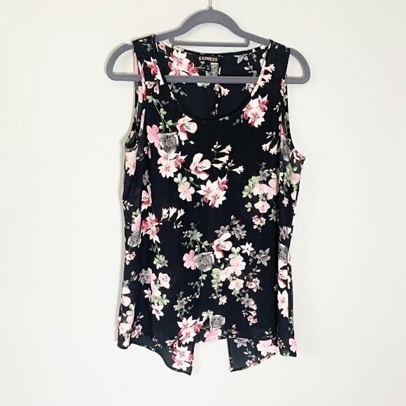Express black bold spring floral lightweight y2k flowy back sleeveless top - Picture 1 of 9